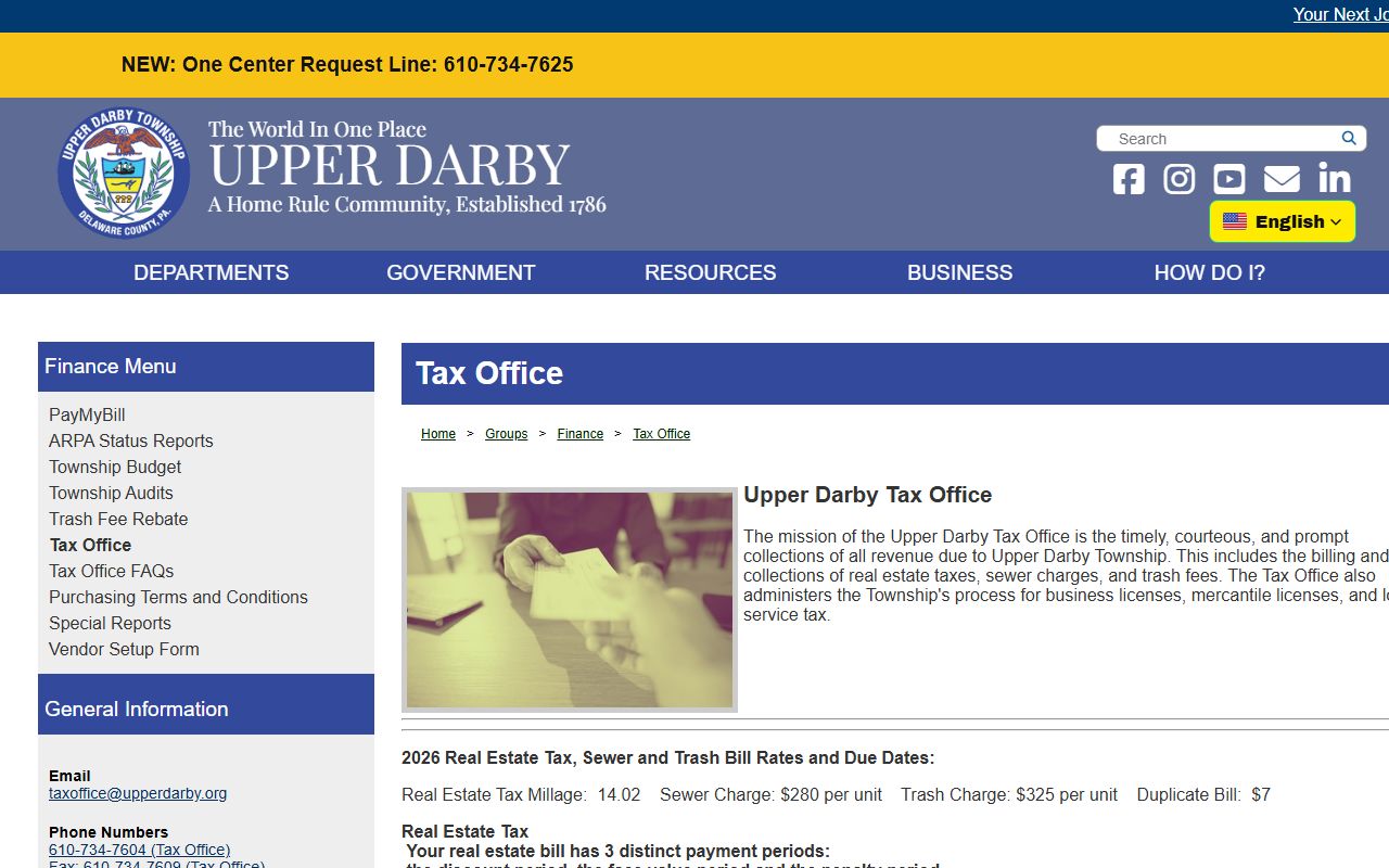 Upper Darby Township tax office related to deed records and property transfers