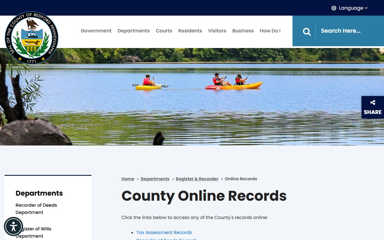 Bedford County online records portal showing deed records and county record systems