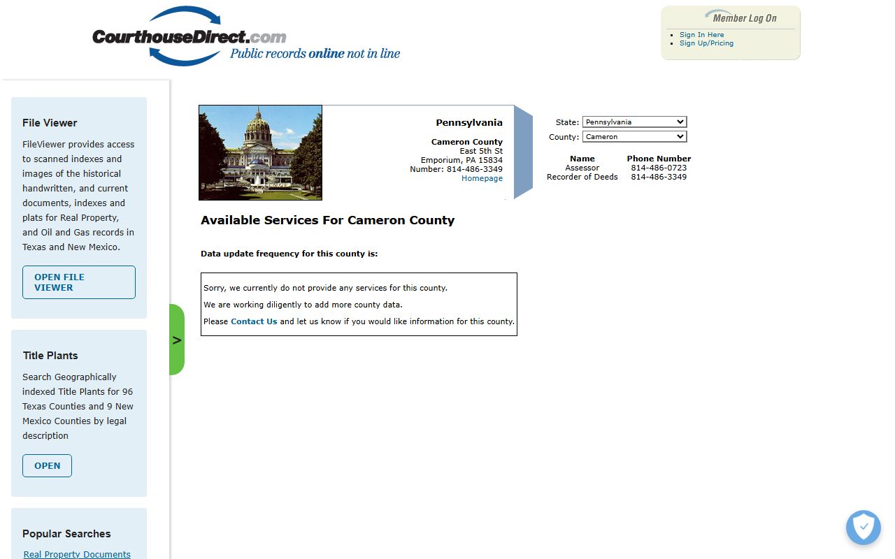 Cameron County property search through Courthouse Direct for deed records and land documents