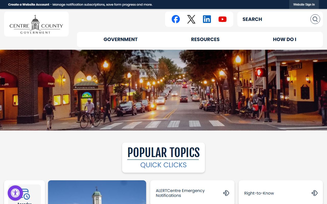 Centre County government homepage linking to deed records and recorder of deeds office resources