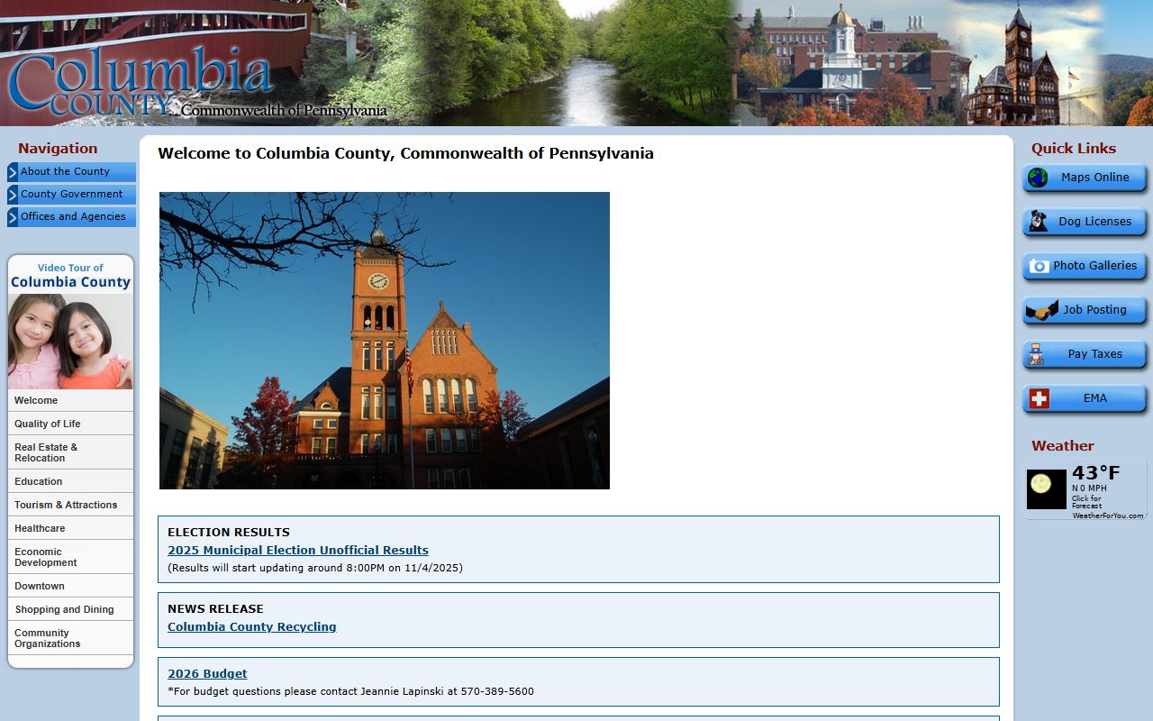 Columbia County government website with deed records office information