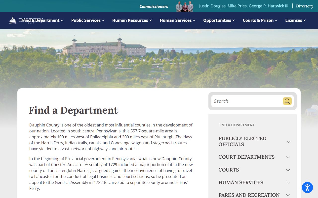 Dauphin County government departments page including deed records office