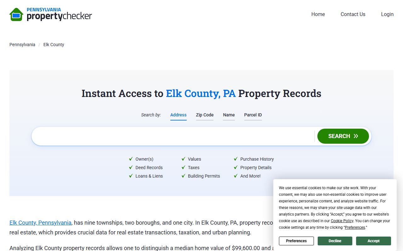 Elk County property records search for deed documents and land records