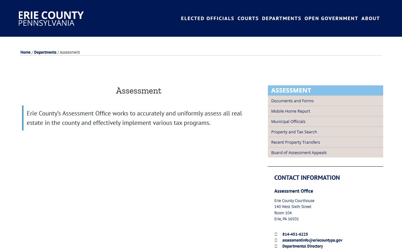 Erie County assessment office page related to deed records and property data