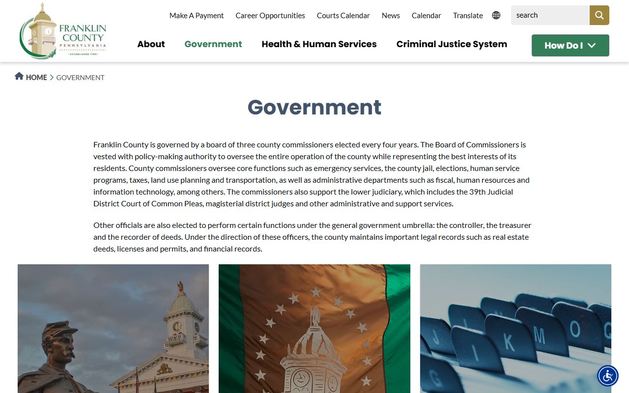 Franklin County government page showing deed records and recorder office