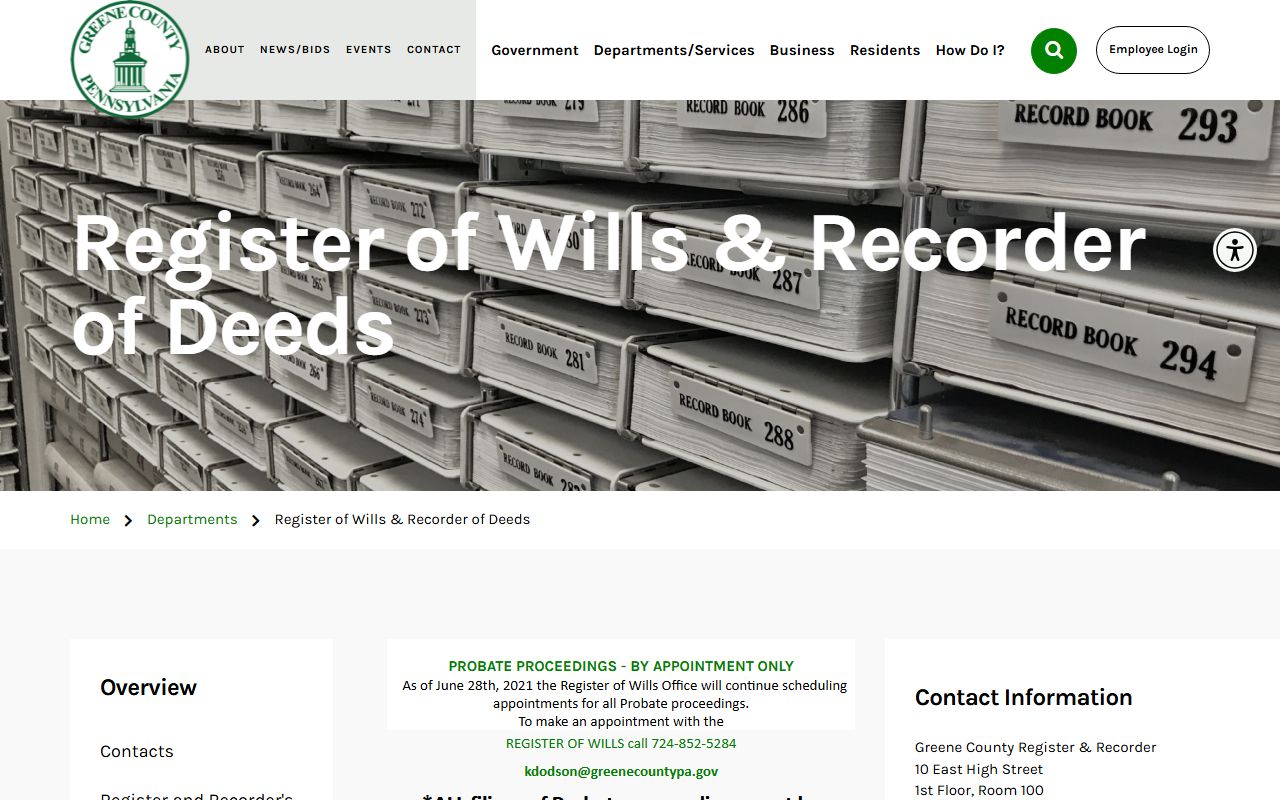 Greene County department page for Register Recorder deed records