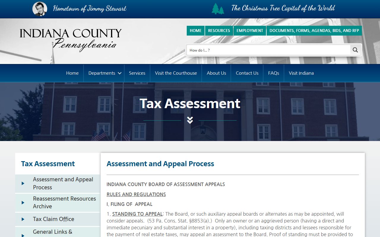 Indiana County assessment office page for property and deed record search