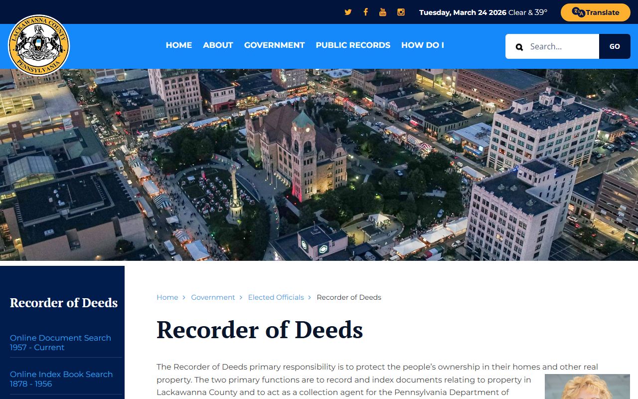 Scranton deed records Lackawanna County Recorder of Deeds