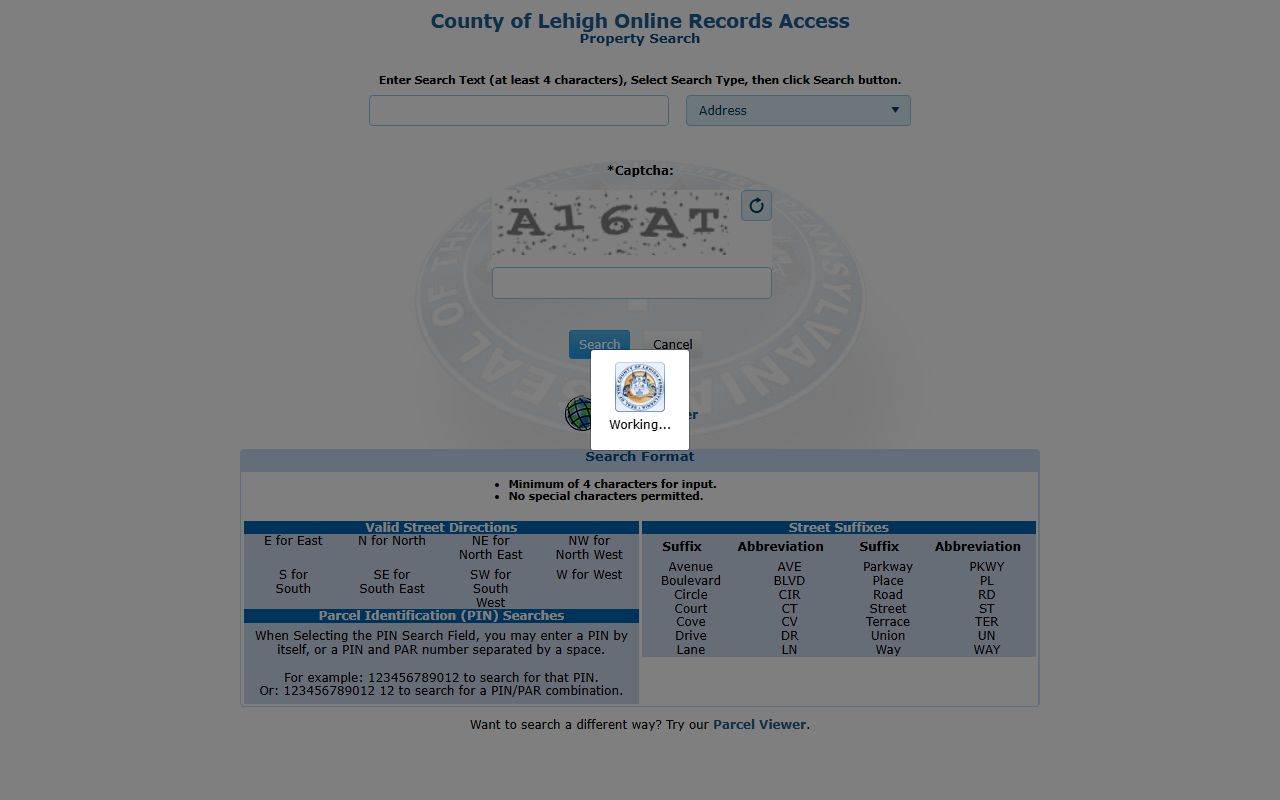 Lehigh County Online Records Access ORA system for property and deed search
