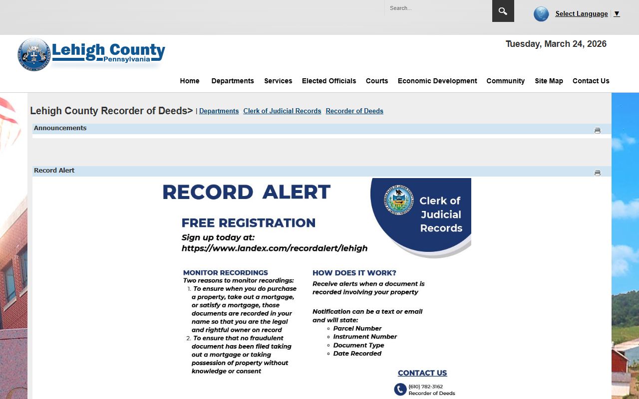 Lehigh County Clerk of Judicial Records Recorder of Deeds page in Allentown