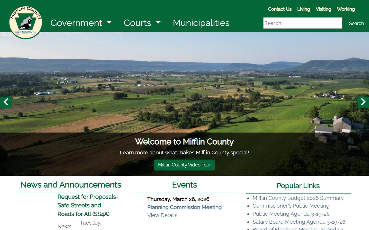 Mifflin County official website with recorder of deeds and deed records links