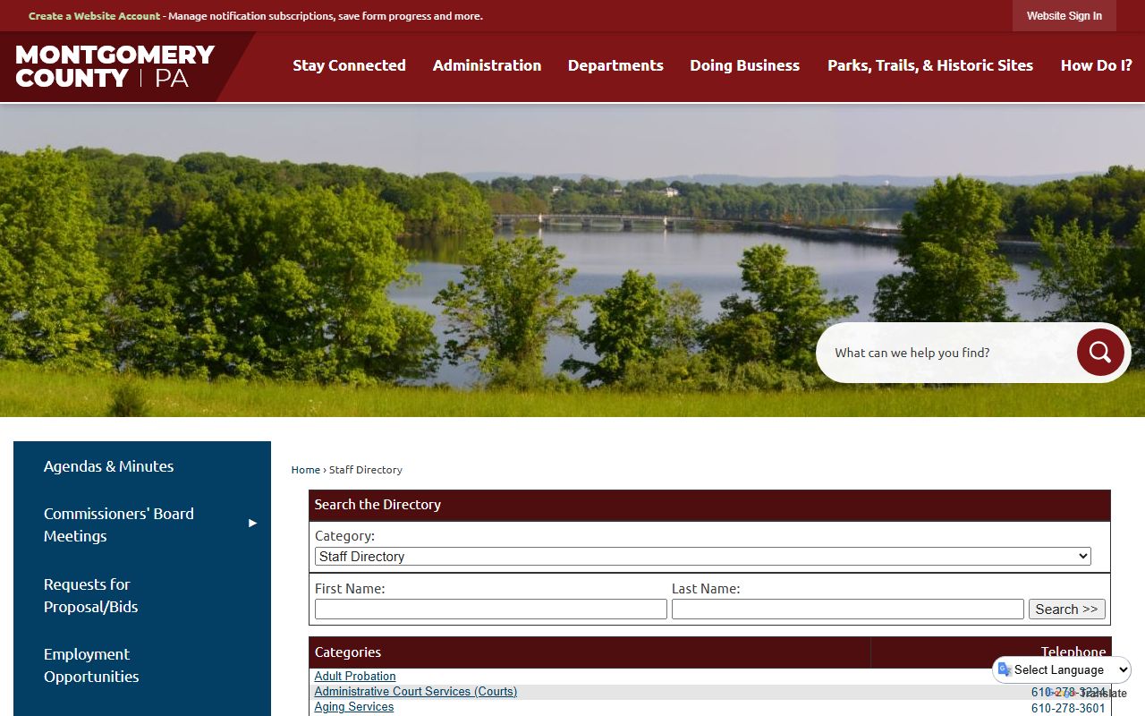 Montgomery County contact directory listing Recorder of Deeds and all county offices