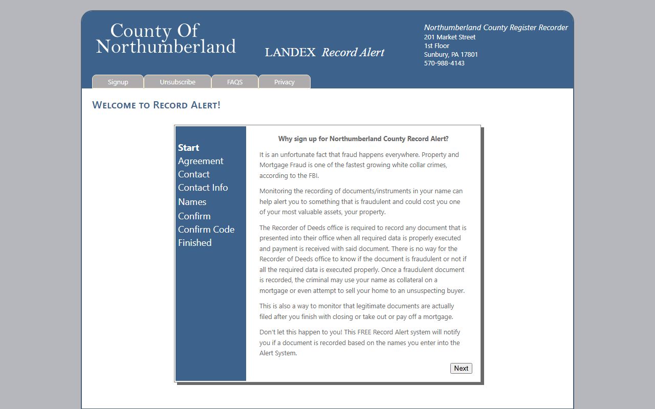 Northumberland County deed records fraud alert and monitoring service