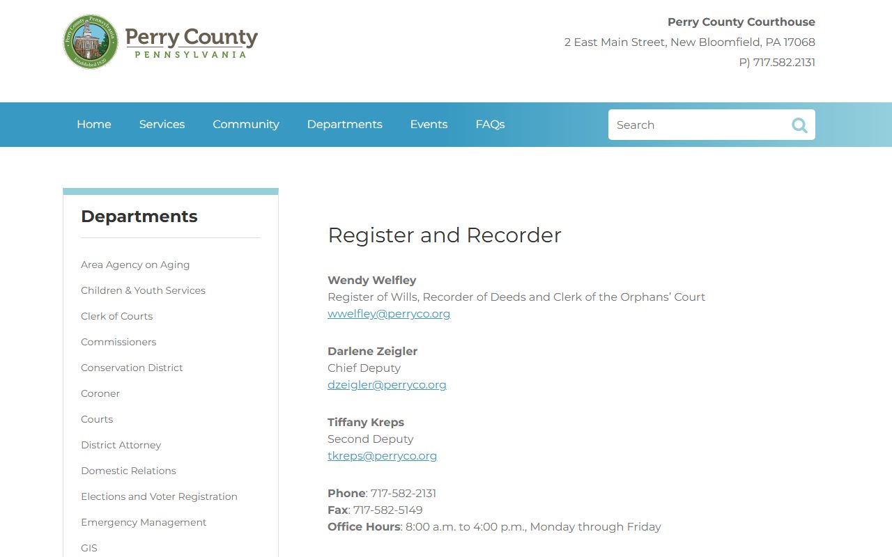 Perry County Register and Recorder office for deed records