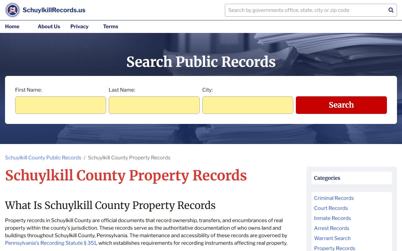 Schuylkill County deed and property records online search portal