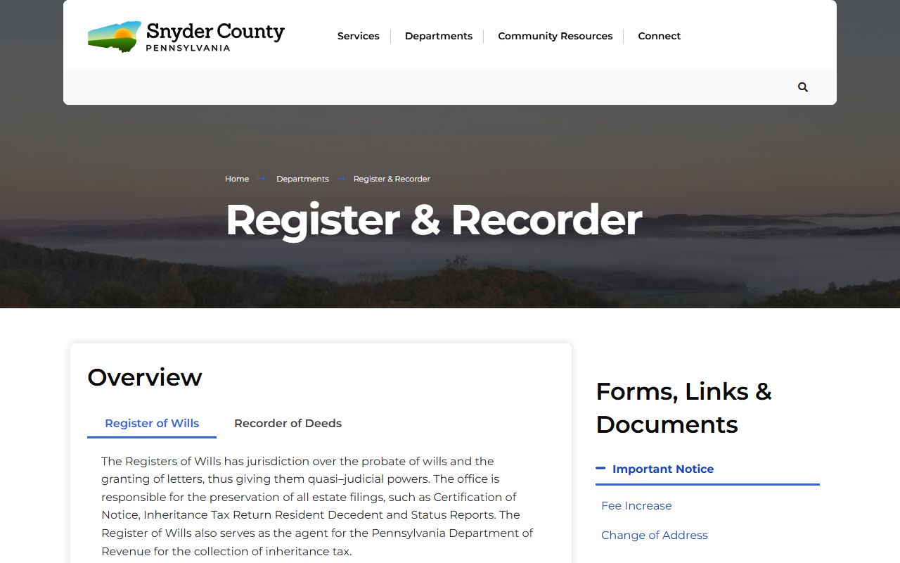 Snyder County Register and Recorder office for deed records