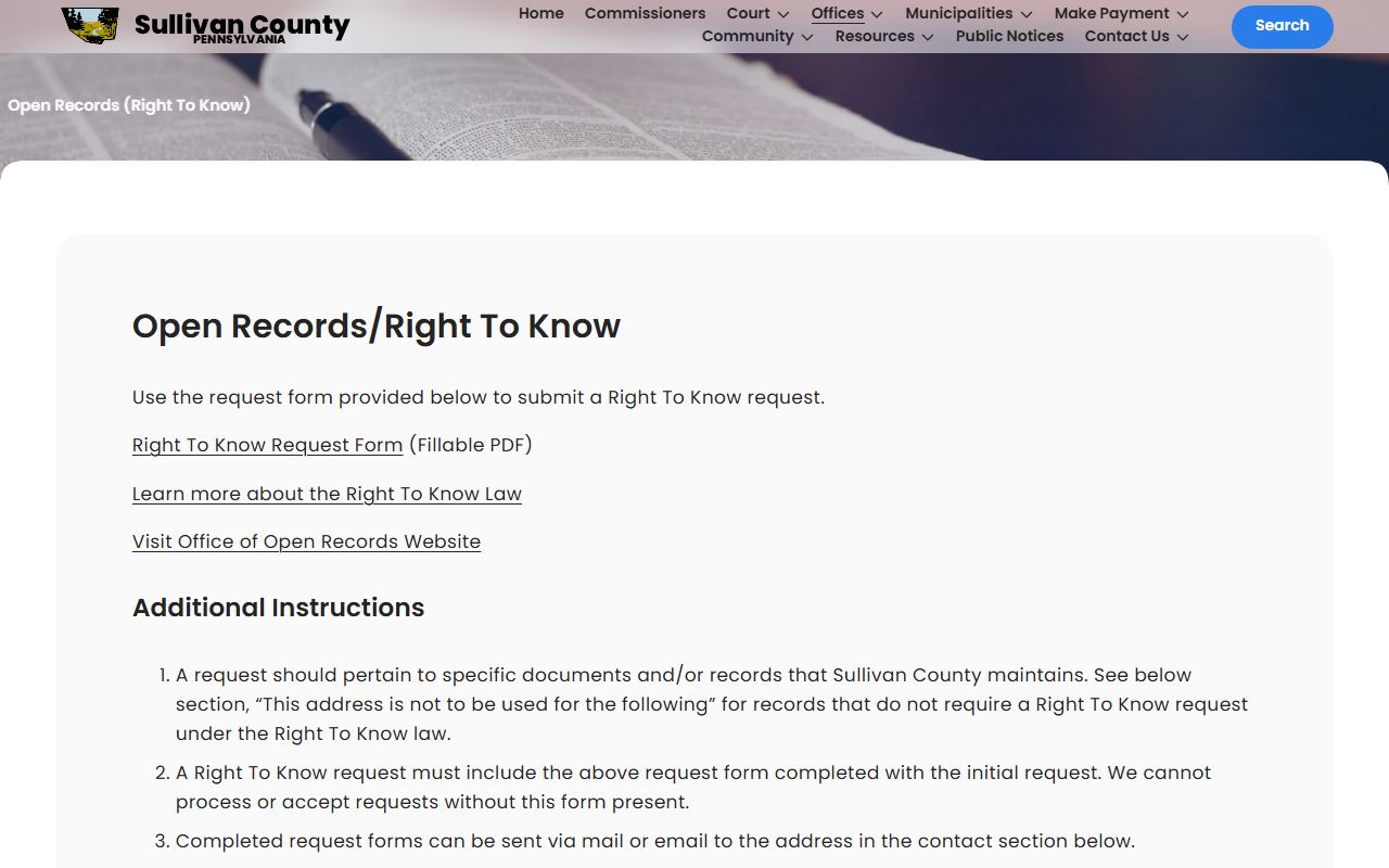 Sullivan County open records office for deed record requests