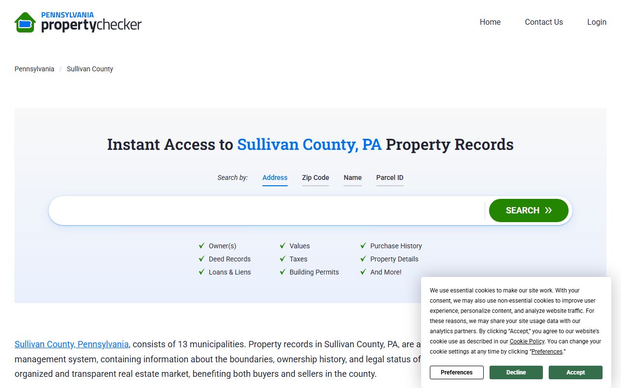 Sullivan County property and deed records search database