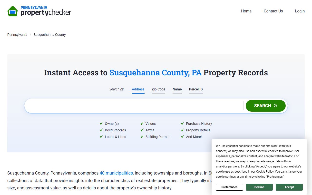 Susquehanna County property and deed records database