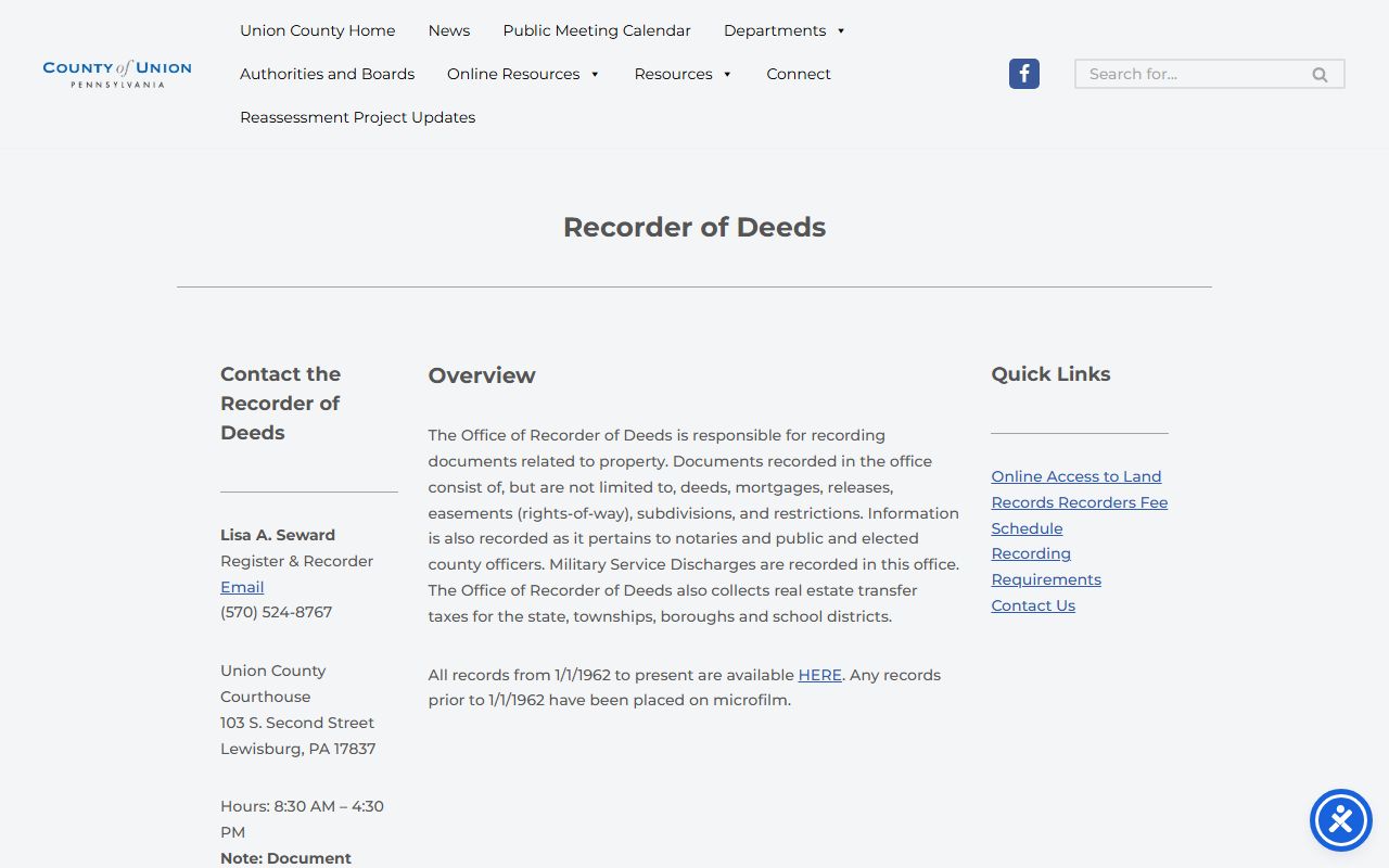 Union County Recorder of Deeds official page for deed records