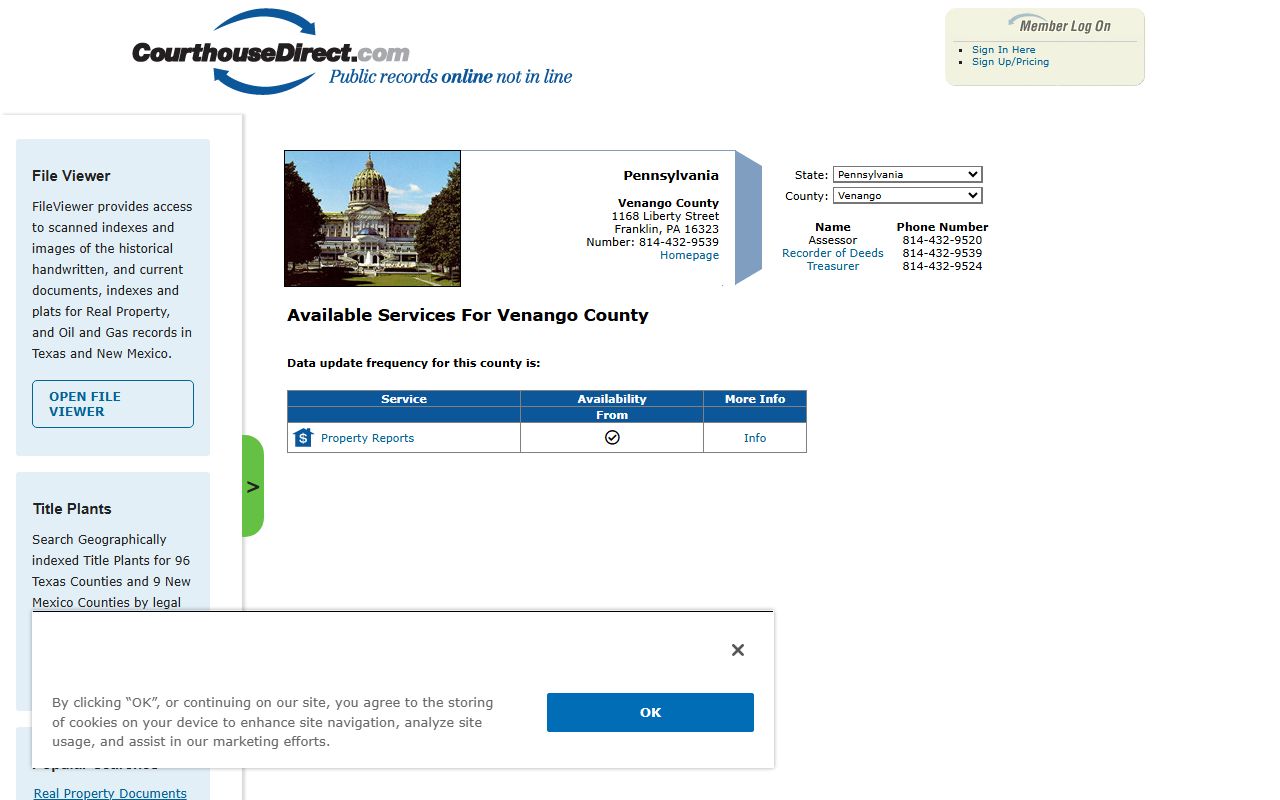 Venango County deed records property search on CourthouseDirect