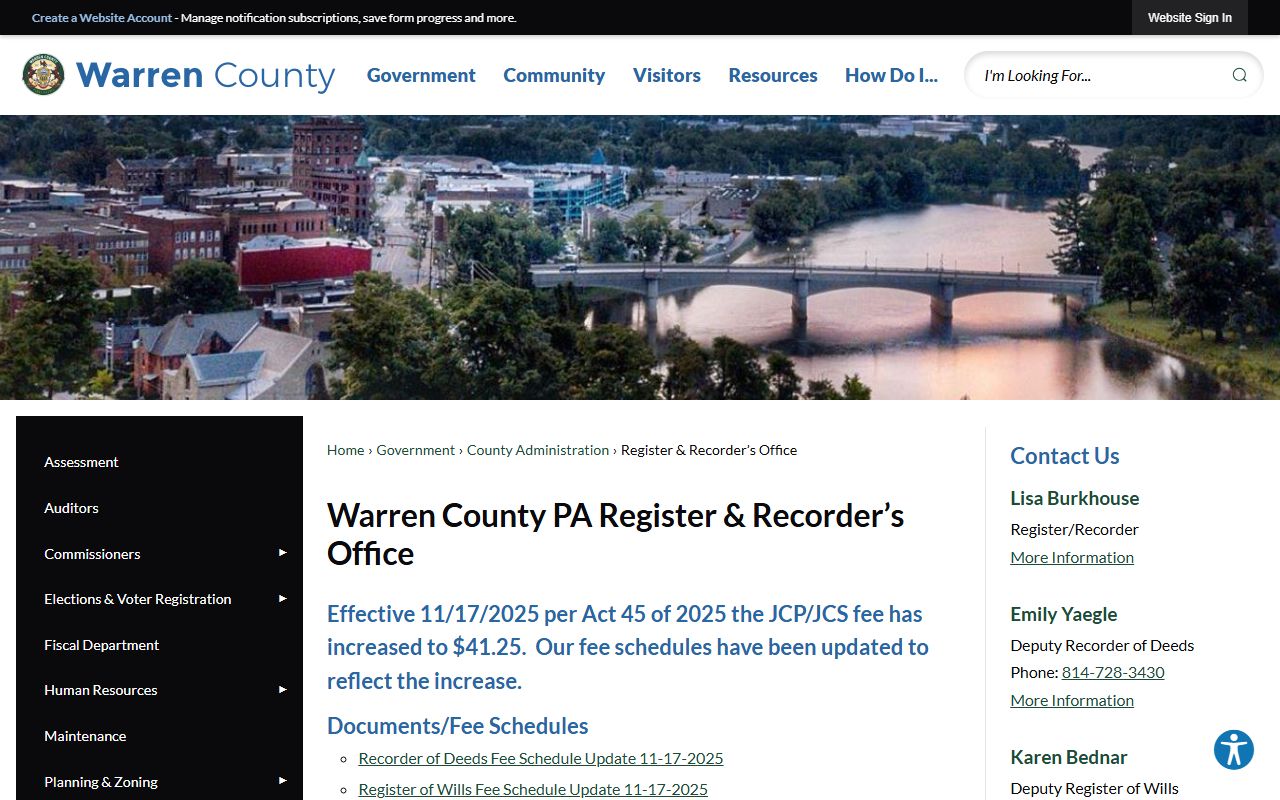 Warren County Historical Society page on Register and Recorder for deed records