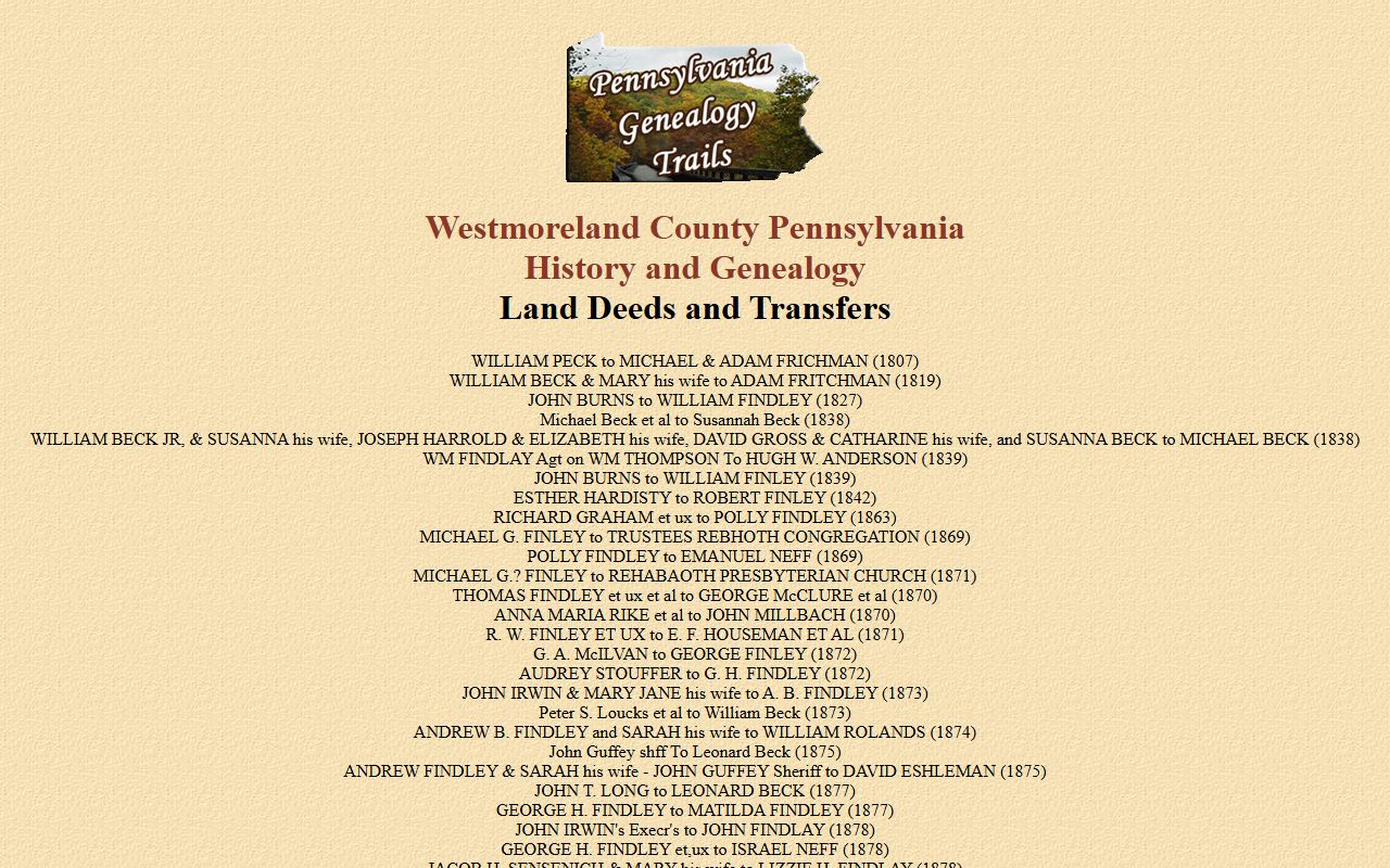 Westmoreland County historical land deeds and deed records research