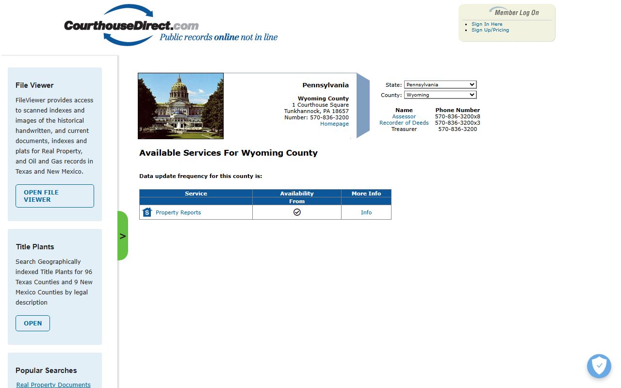 Wyoming County deed records property search on CourthouseDirect