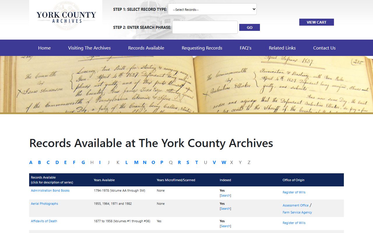 York County Archives with historical deed records from 1749