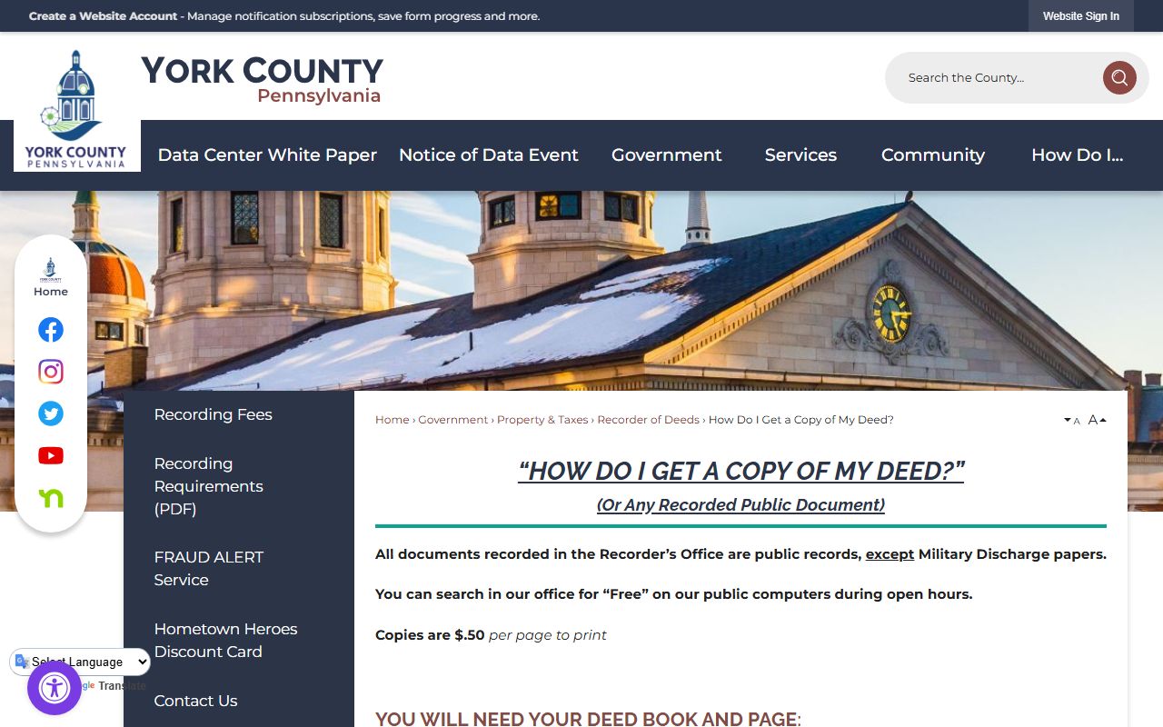 How to get a copy of a deed in York County deed records