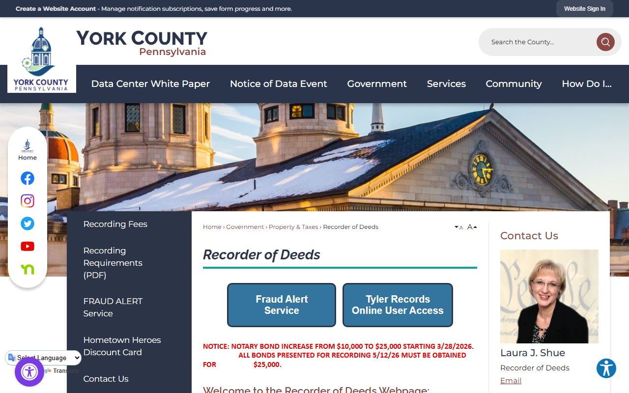 York County Recorder of Deeds official page for deed records