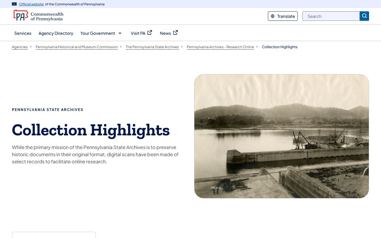 Pennsylvania State Archives collection highlights including land warrants and deed records