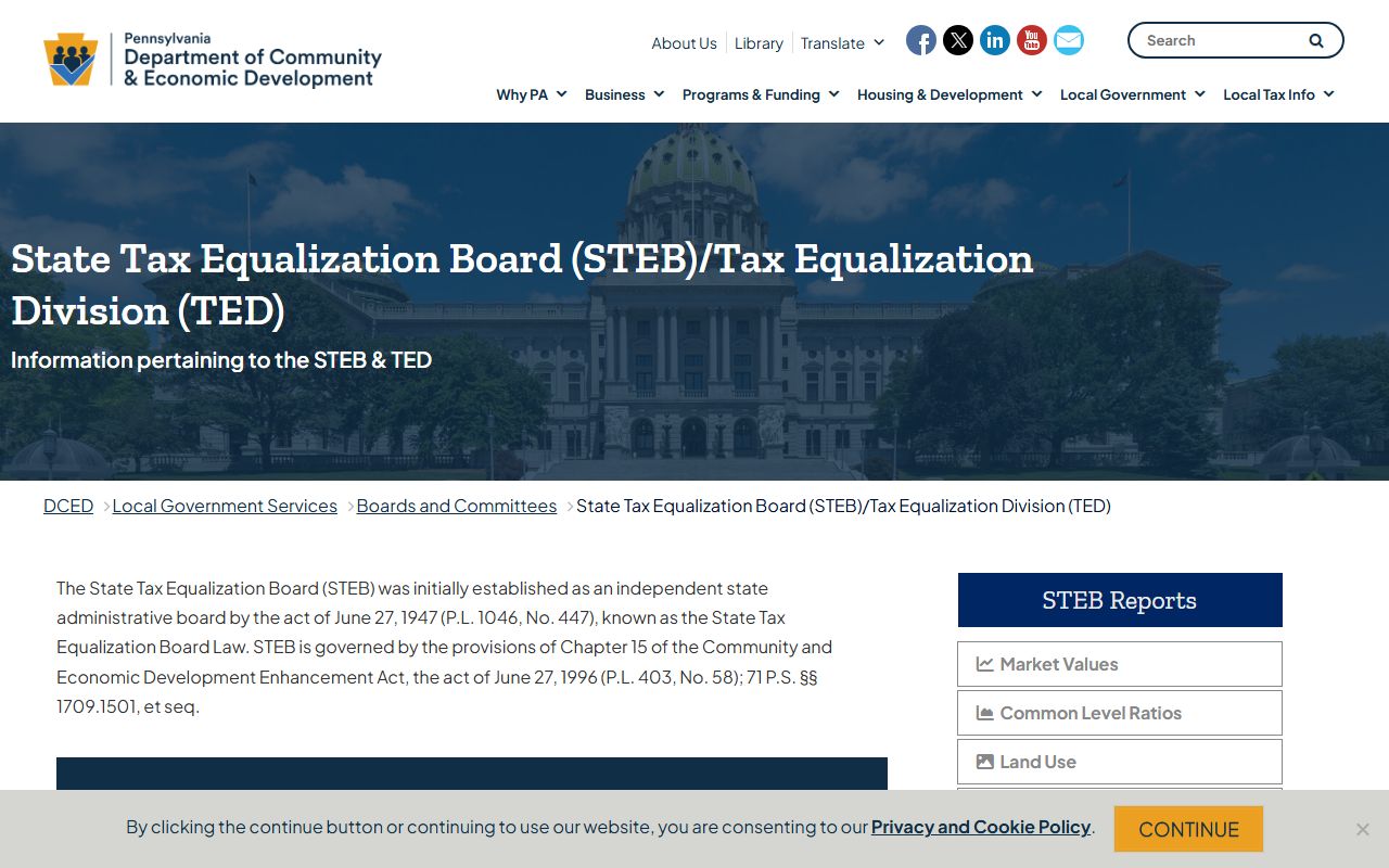Pennsylvania STEB State Tax Equalization Board page for deed record transfer tax